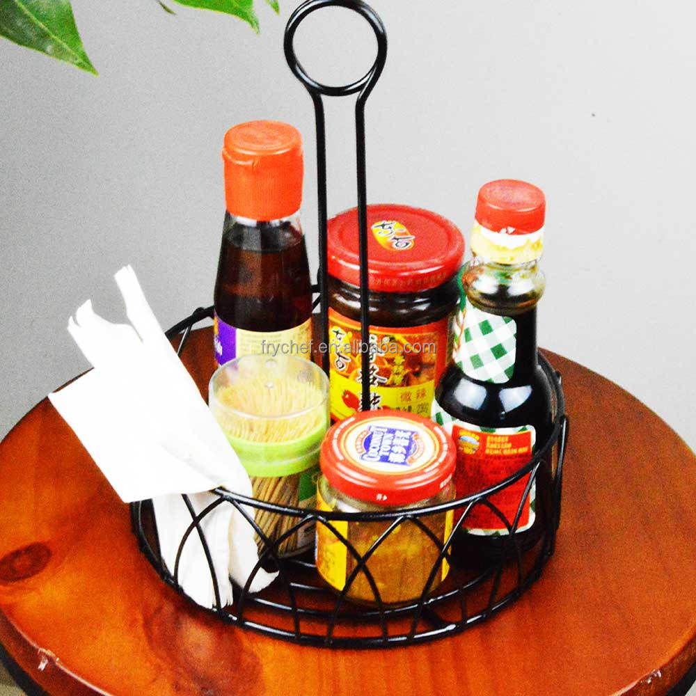 Metal table condiment stand rack with table number holder or menu holder - wire kitchen condiment caddy organizer- table caddy