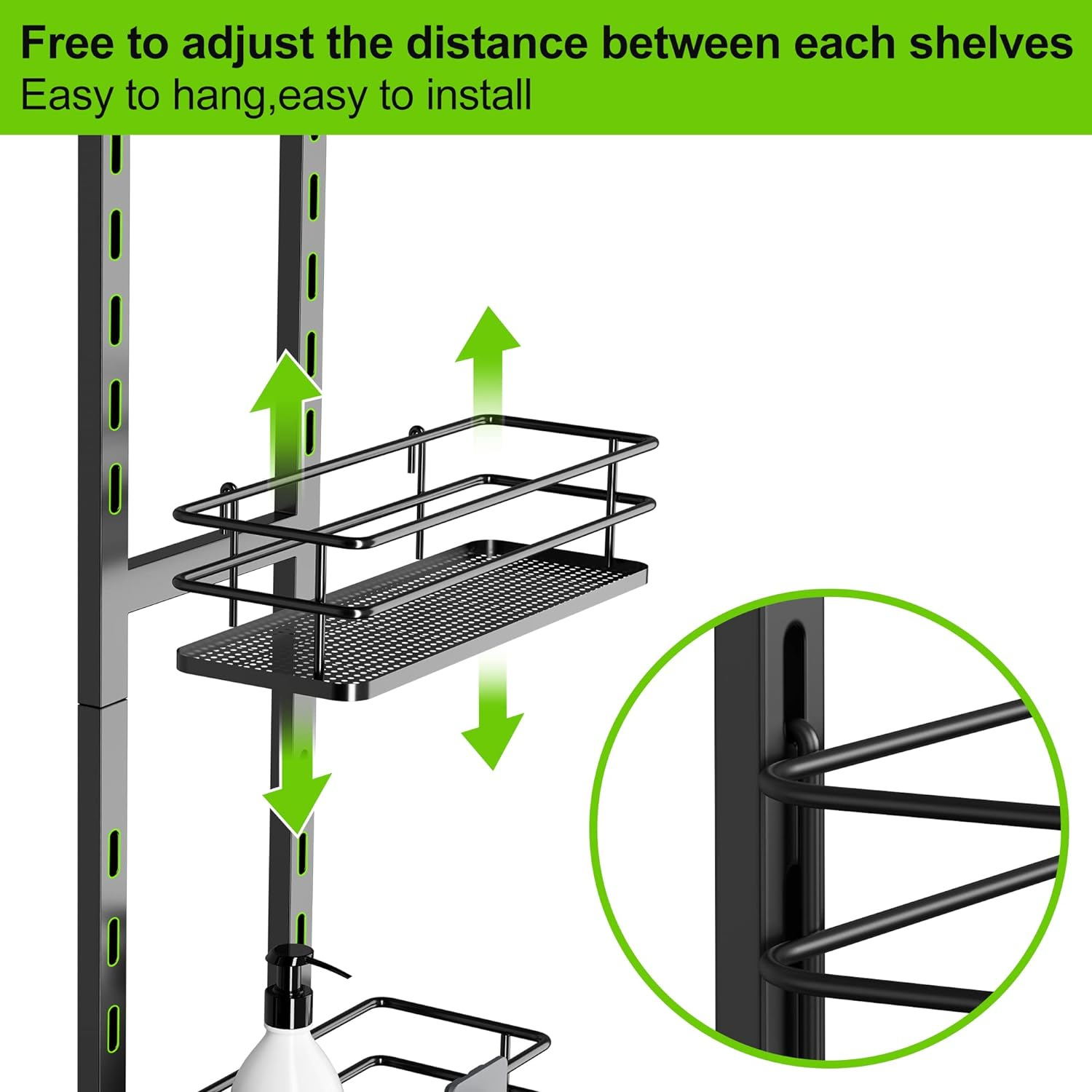 Adjustable Hanging Over the Shower Door Caddy with Hooks, Bathroom Organizer Shelf Storage Rack