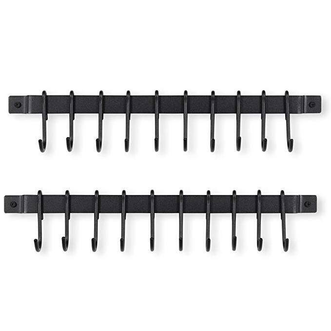 Metal Kitchen Utensil Rail with 10 S Hooks Wall Mounted Wrought Iron Hanging Holder Rack with Black 17 Inch