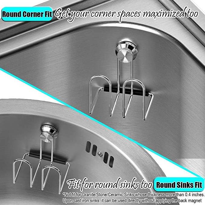 Sponge Holder For Kitchen Sink Caddy With Neodymium Magnetic Detachable Sponge Holder Rust Proof Stainless Steel