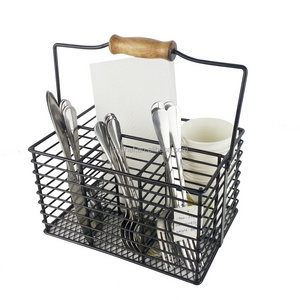 Stainless Metal Utensil Caddy Cutlery Carrying Storage Organizer Napkin Holder Seasoning Bottle Basket for Picnic BBQ Buffet