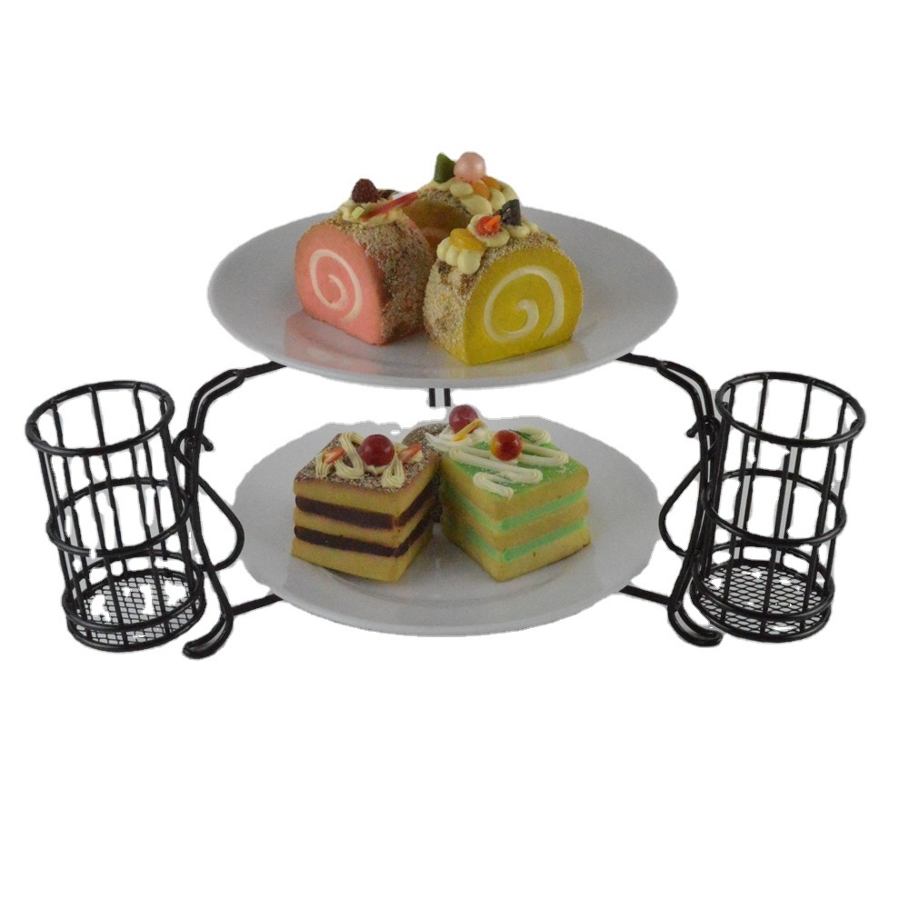 Black Serveware Display Plate Set with Metal Stand Party Dining Buffet Food Rack 7 pieces Platters Appetizing Food Display Rack