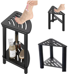 Metal Black Shower Foot Rest Bench with Storage Shelf, Bathroom Bench Seat Shower Stool for Shaving Legs Non-Slip Shower Chair