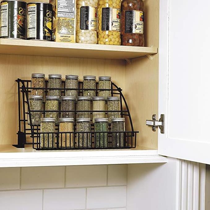 3 Tier Pull Down Spice Rack- Easy Reach Kitchen Storage Shelf Organizer for Cabinet and Pantry-Holder for Seasoning Jars Bottles