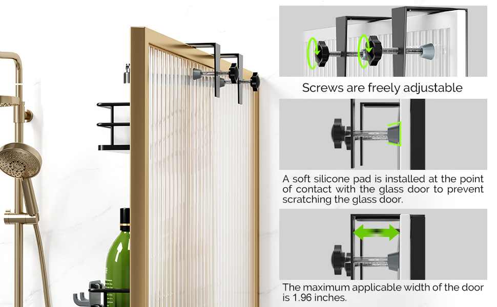 Adjustable Hanging Over the Shower Door Caddy with Hooks, Bathroom Organizer Shelf Storage Rack