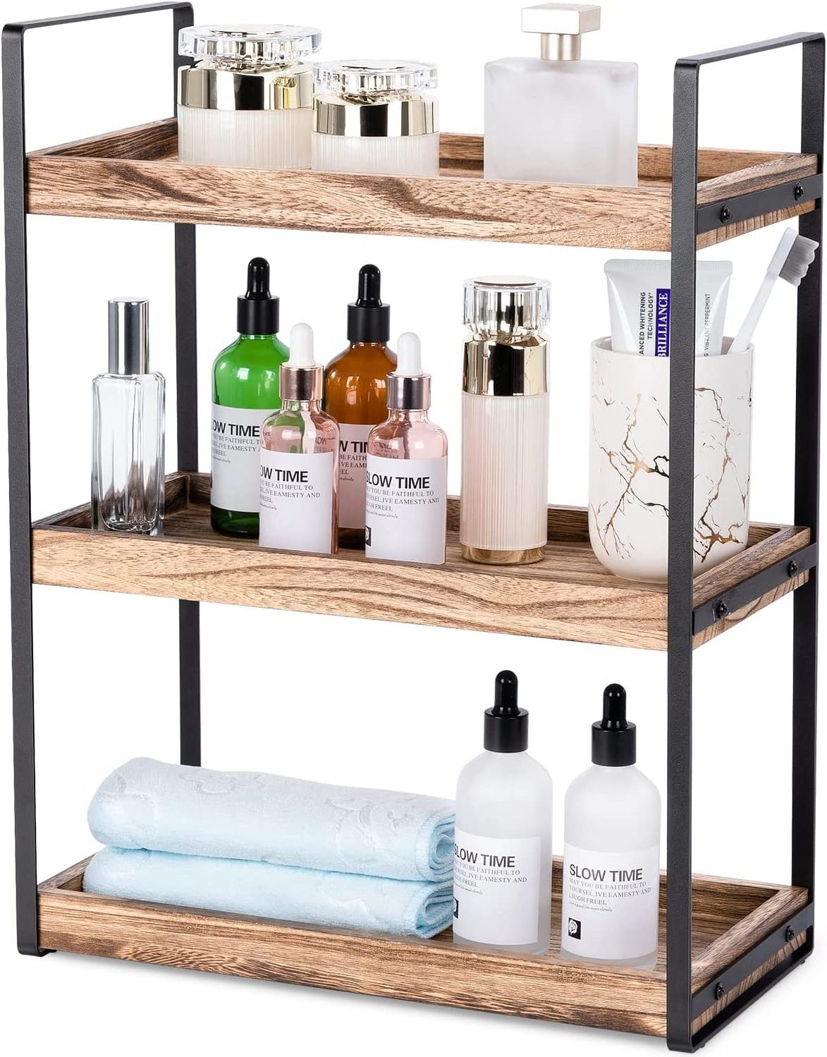 Countertop Organizer for Bathroom Counter Kitchen Spice Holder Shelf With Wood Tray Cosmetic Storage- 2 Tier and 3 Tier