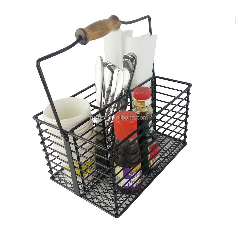 Stainless Metal Utensil Caddy Cutlery Carrying Storage Organizer Napkin Holder Seasoning Bottle Basket for Picnic BBQ Buffet