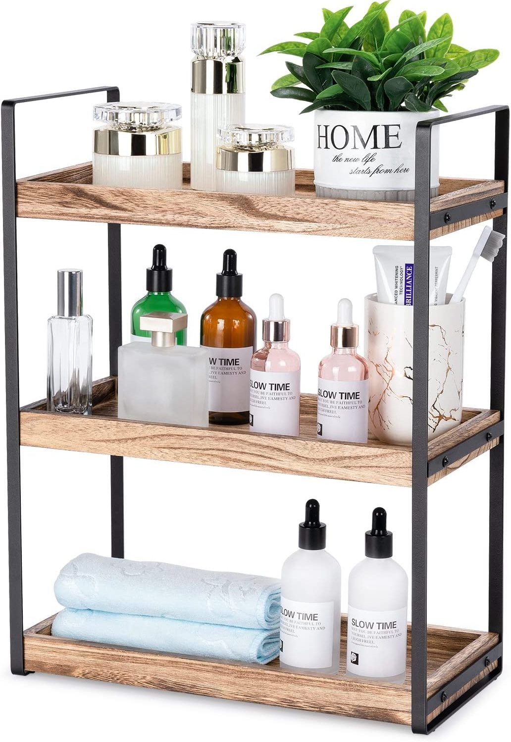 Countertop Organizer for Bathroom Counter Kitchen Spice Holder Shelf With Wood Tray Cosmetic Storage- 2 Tier and 3 Tier