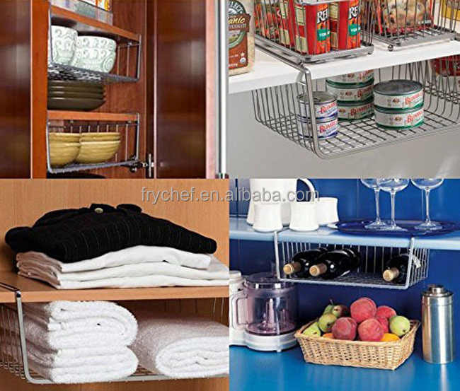 Metal wire Under Shelf Storage Basket Space Saving Easy Attach Stack Slide Under Cabinet Shelf Caddy Basket