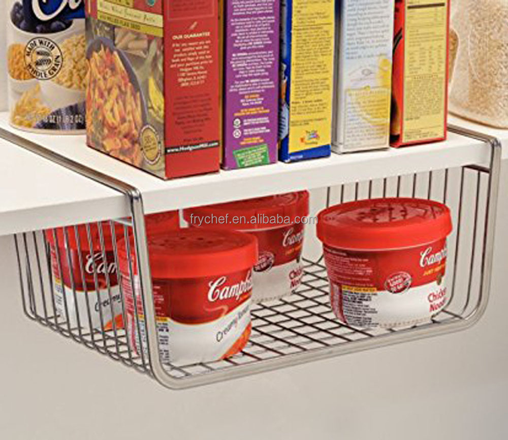 Metal wire Under Shelf Storage Basket Space Saving Easy Attach Stack Slide Under Cabinet Shelf Caddy Basket