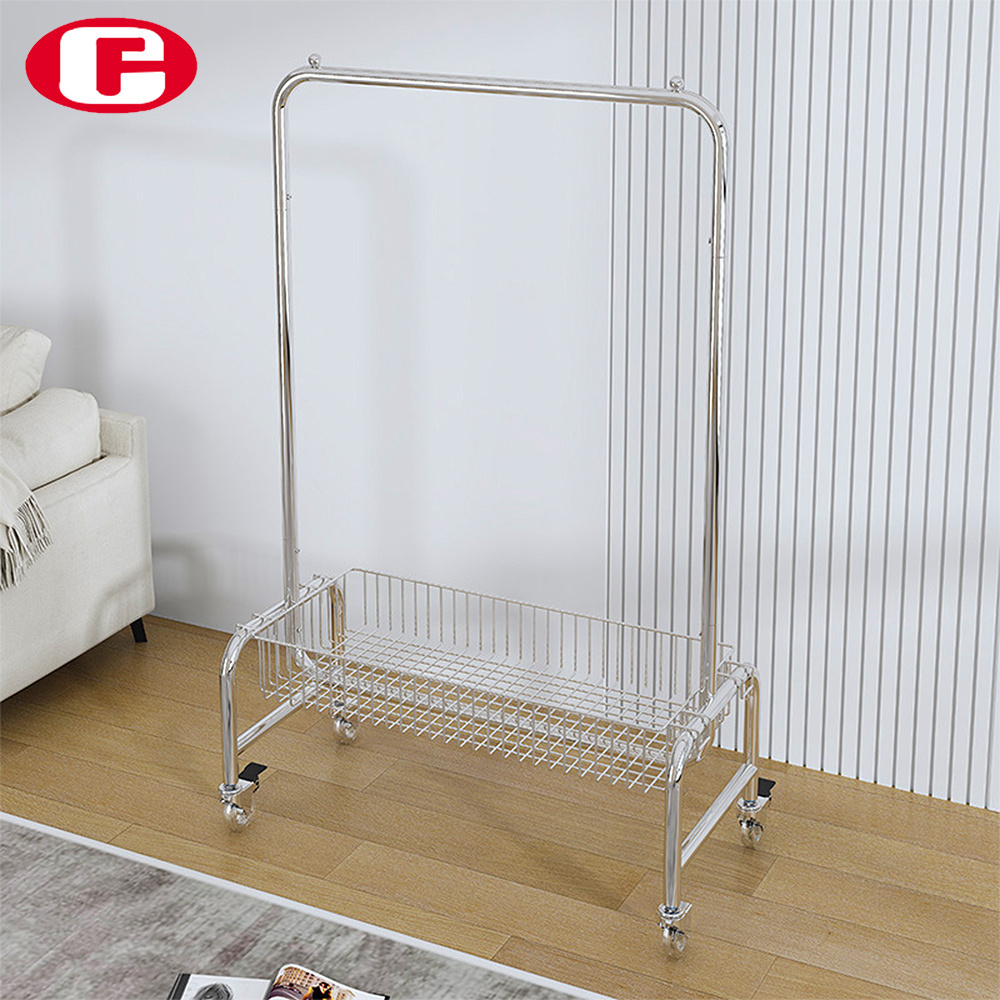 Clothing store display rack women's shelves in fitting room mobile multifunctional storage rack bedroom rack with basket