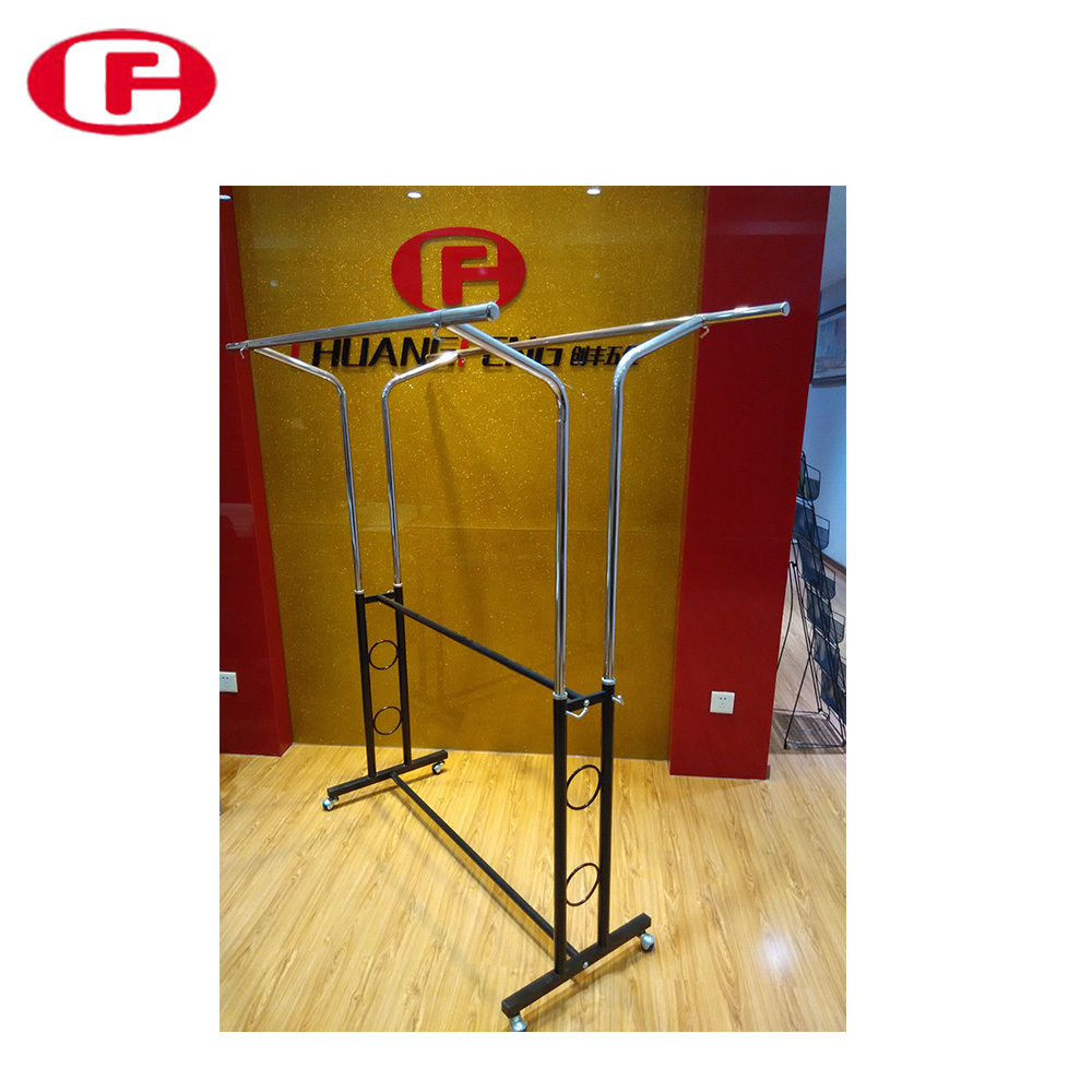 Collapsible Double Rod Clothing Chrome Garment Hanger Rack