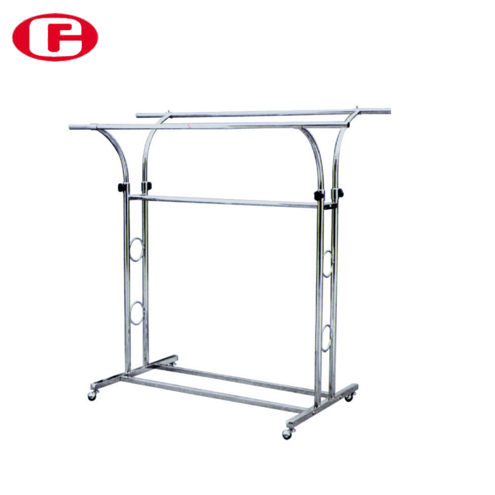 Collapsible Double Rod Clothing Chrome Garment Hanger Rack