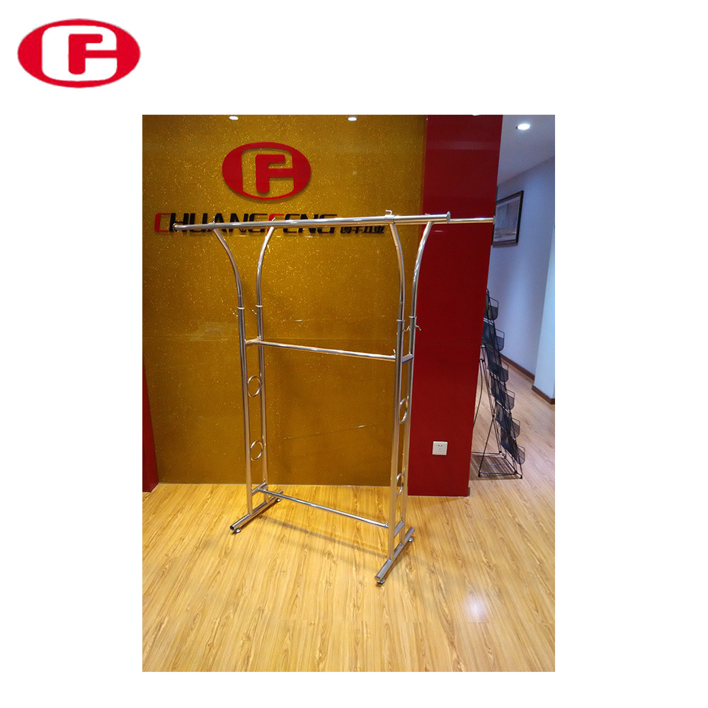 Collapsible Double Rod Clothing Chrome Garment Hanger Rack