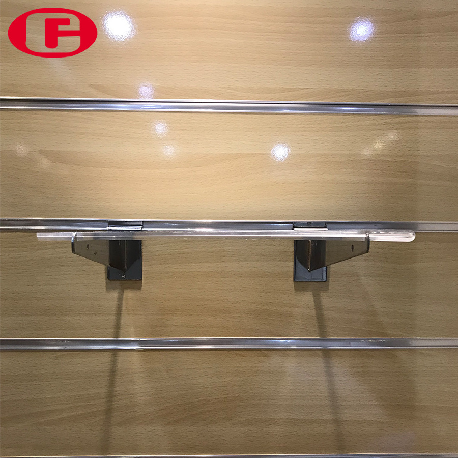 Store chrome metal slatwall straight shelf hook brackets for holding wood and glass shelves