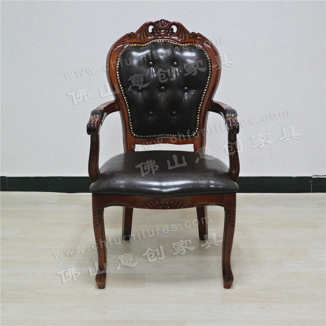 European Style Leather Solid Wood Retro Leather Seat Bag Hotel Restaurant Armrest Dining Chair