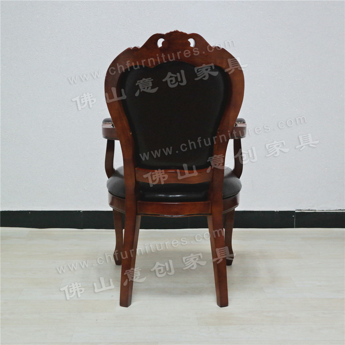 European Style Leather Solid Wood Retro Leather Seat Bag Hotel Restaurant Armrest Dining Chair