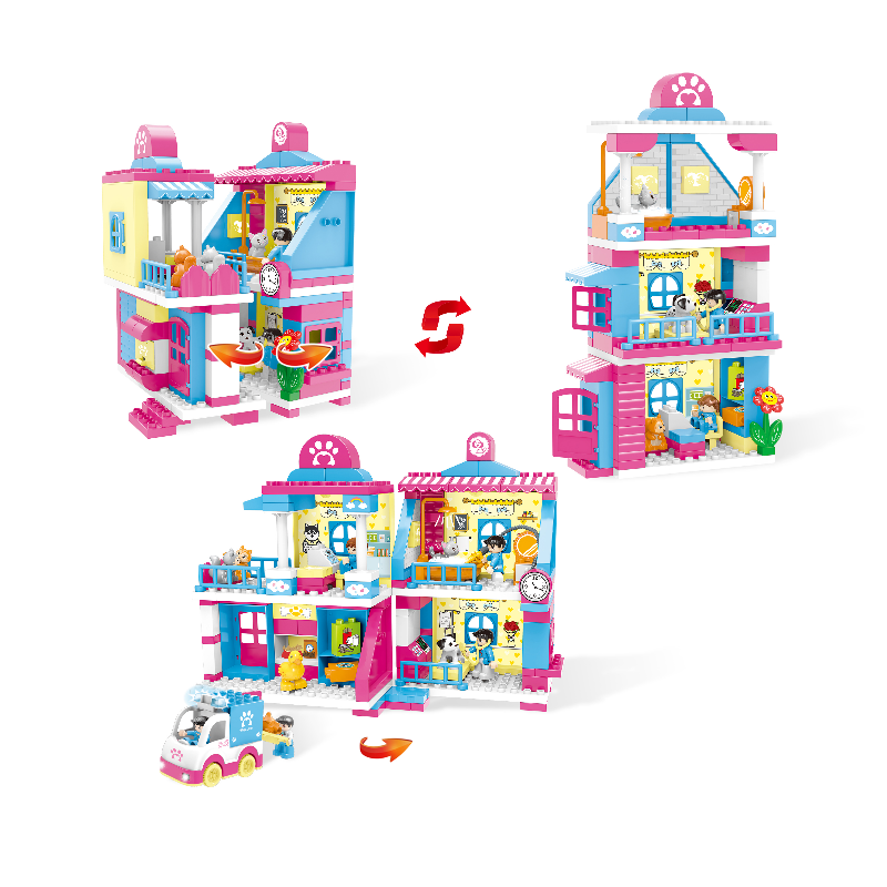 FiveStar 161PCS Simulation Pet Cat Cafe Hospital Building Block Set with Animals and Car Construction Toy Kit For Kids