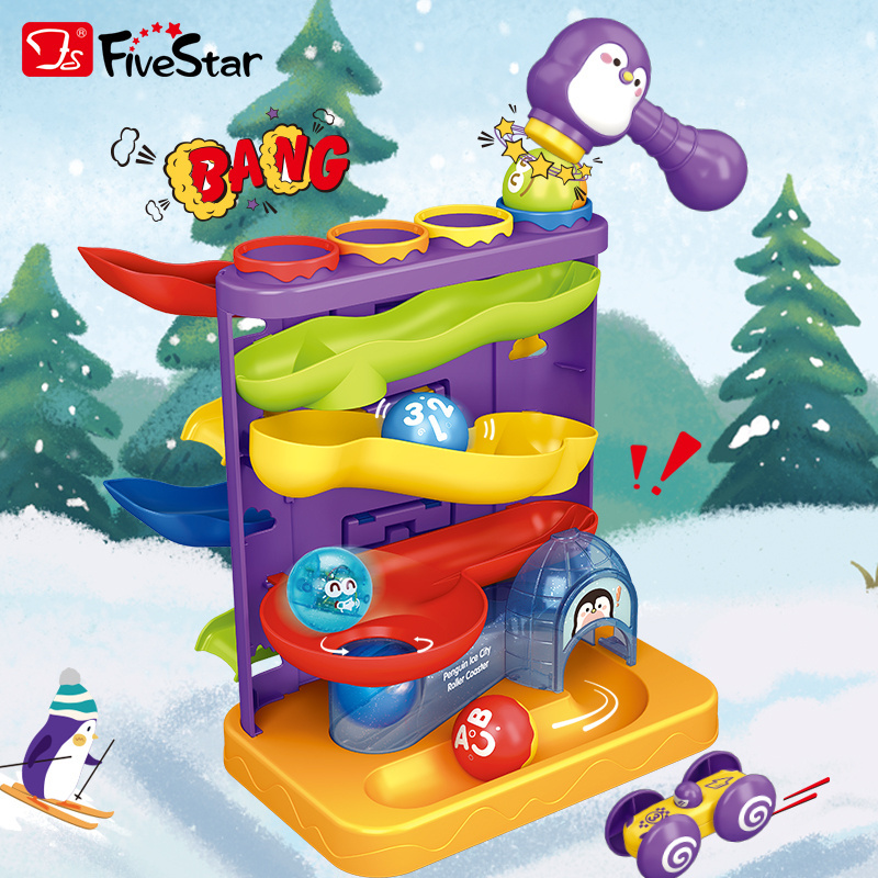 FiveStar Penguin Ice Roller Coaster DIY Kids Educational Toys Track Knock ball Slide Game for Kids