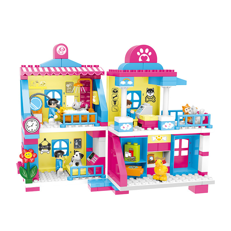 FiveStar 161PCS Simulation Pet Cat Cafe Hospital Building Block Set with Animals and Car Construction Toy Kit For Kids