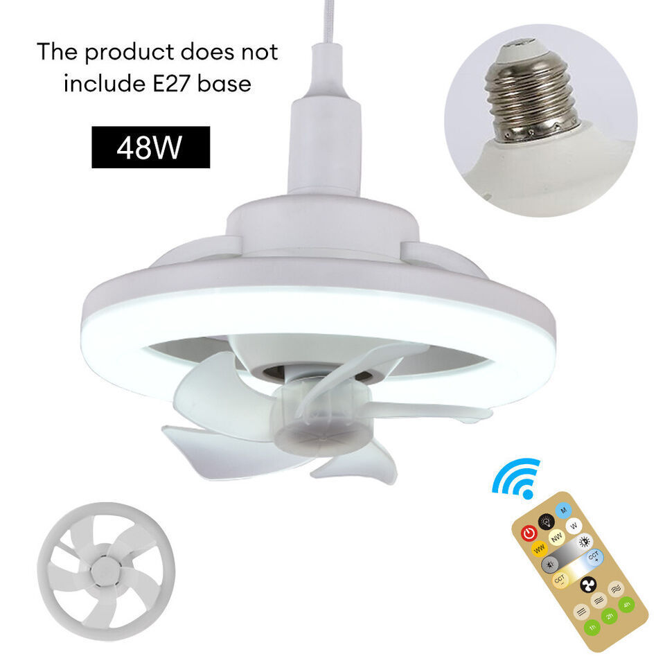 Dimmable Socket Fan Light with Remote Screw Ceiling Fans with Lights E27 Base Small Ceiling Fan for Garage Bathroom Bedroom