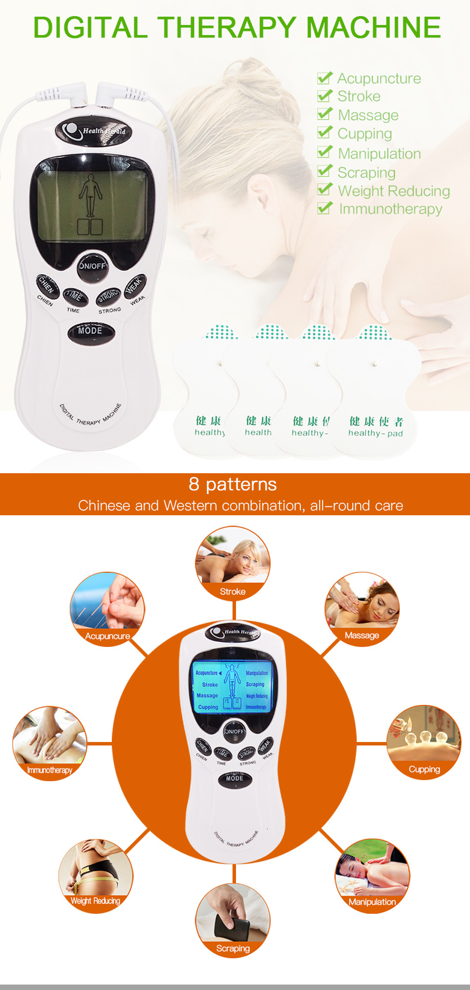 Electronic pulse therapeutic apparatus digital meridian therapy massager