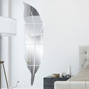 2021 3d Creative Bathroom Wall Sticker Acrylic for Ladies Leaf Shape Custom Cut Acrylic Mirror Sticker