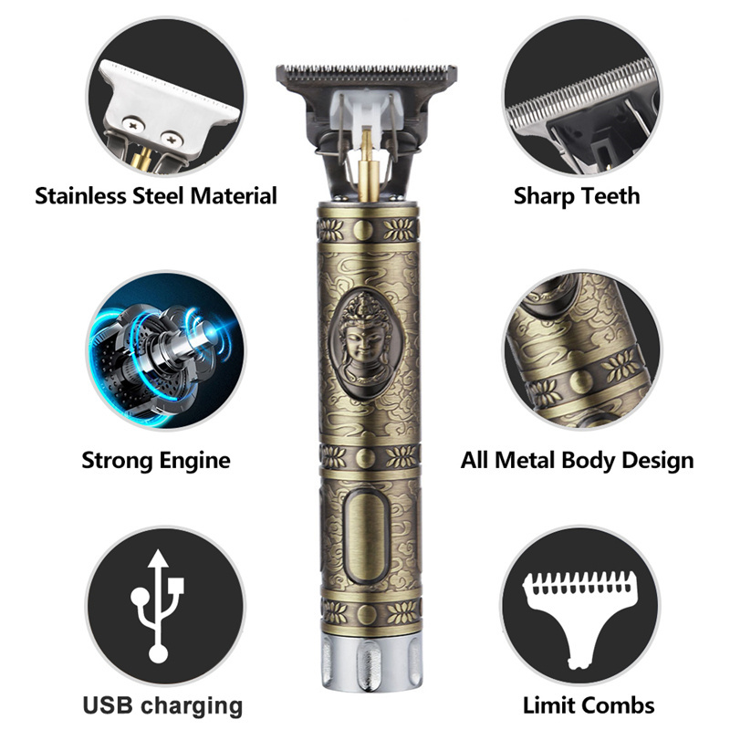 T9 Hair Trimmer Skeleton Heavy Hitter Cordless Trimmer Men 0mm Baldheaded Hair Finish Hair Cutting Machine