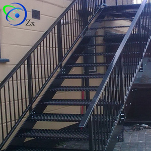 Outdoor metal fire escape staircase /exterior prefab mild steel stairs/prefabricated wrought iron stair handrail