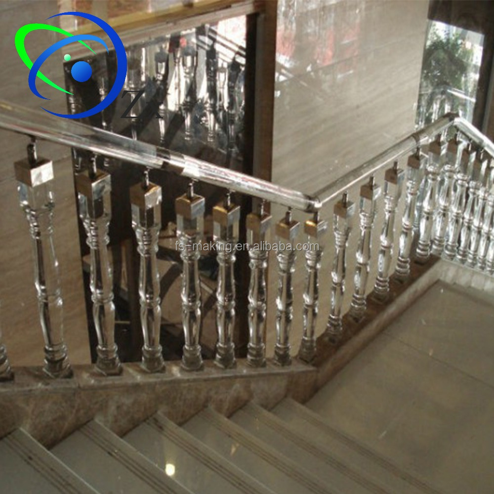 HOT SALE Modern Design Crystal Baluster Blustrades with hardware / Acrylic Stair railing with stainless steel handrails