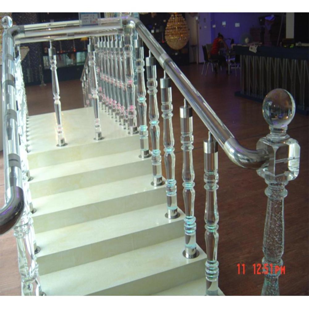 HOT SALE Modern Design Crystal Baluster Blustrades with hardware / Acrylic Stair railing with stainless steel handrails