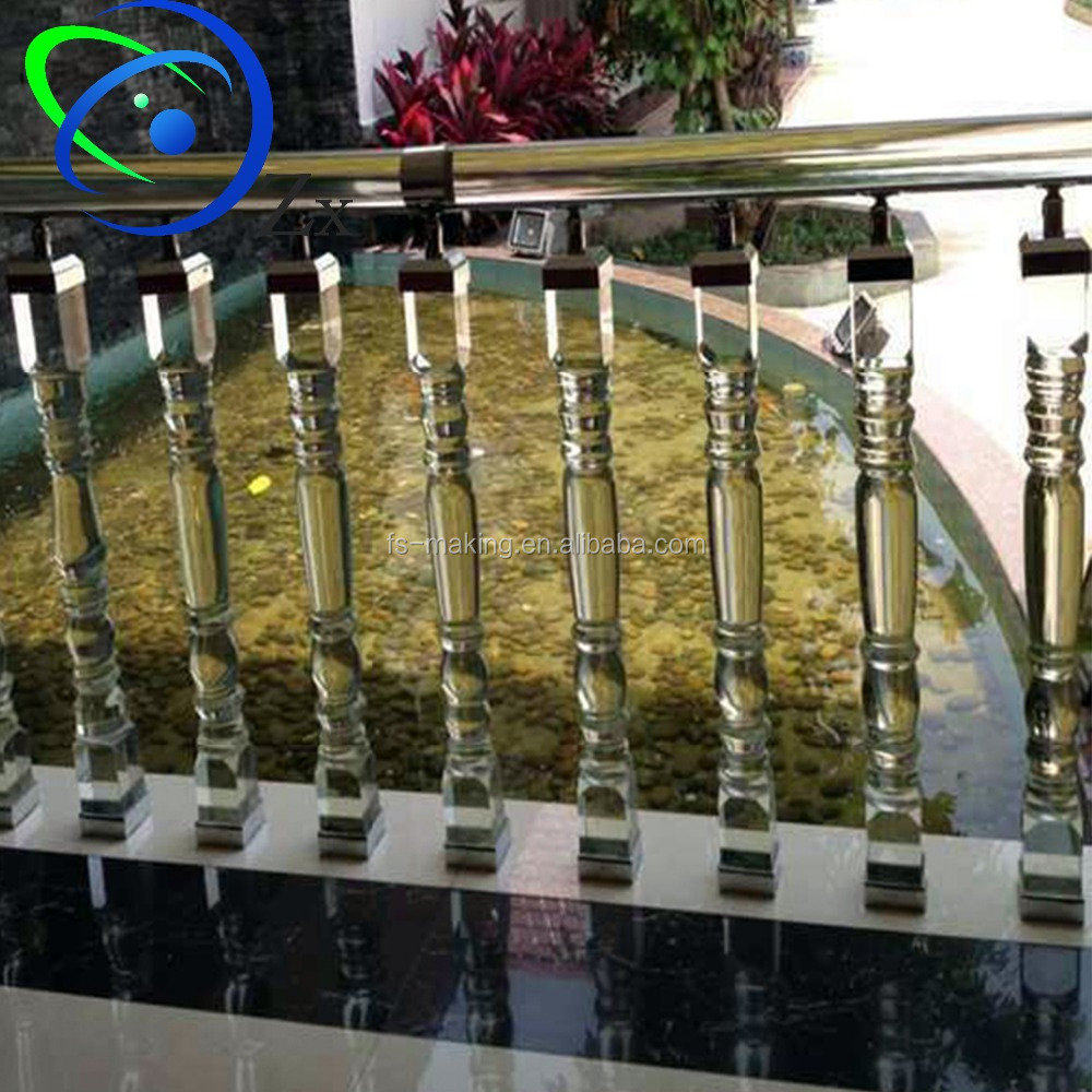 HOT SALE Modern Design Crystal Baluster Blustrades with hardware / Acrylic Stair railing with stainless steel handrails