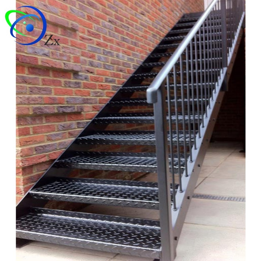 Outdoor metal fire escape staircase /exterior prefab mild steel stairs/prefabricated wrought iron stair handrail