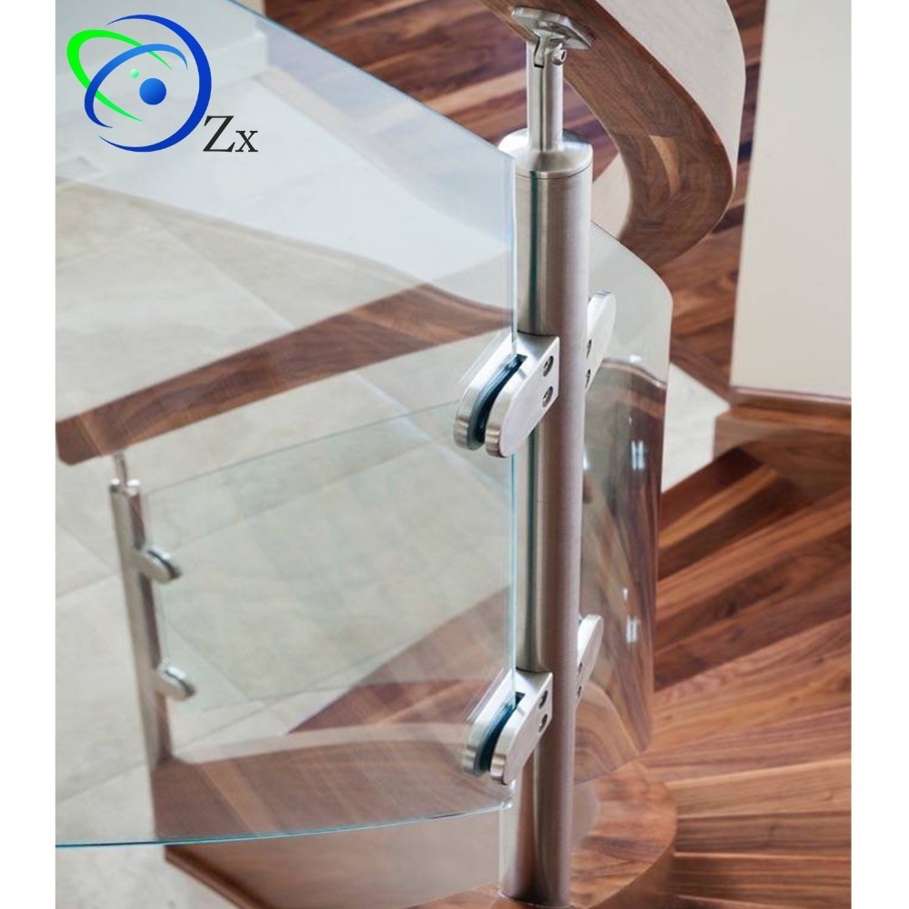 USA custom-made curved stair glass balustrade / stainless steel post with glass clamp / spiral glass railing staircase