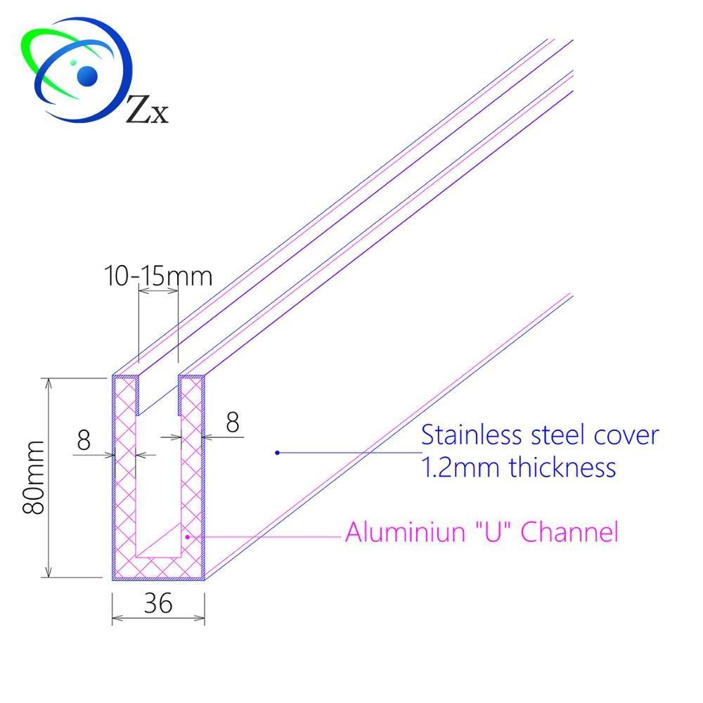 U shape Aluminium channel for frameless10/12mm/15MM glass railings & balustrades/easy install DIY stainless steel bottom groove