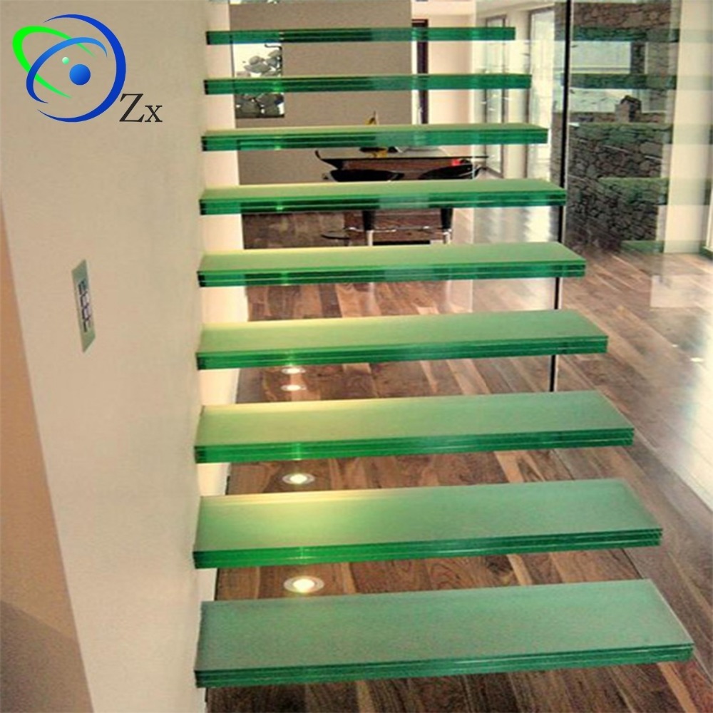 Cheap price modern floating staircase/hidden cantilever stairs/enter wall type stair with glass step wood treads