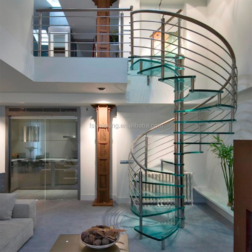 Spiral Stairs Stair Type and Stainless Steel Stair Material Spiral Staircases Used/glass step tread/glasss balustrade