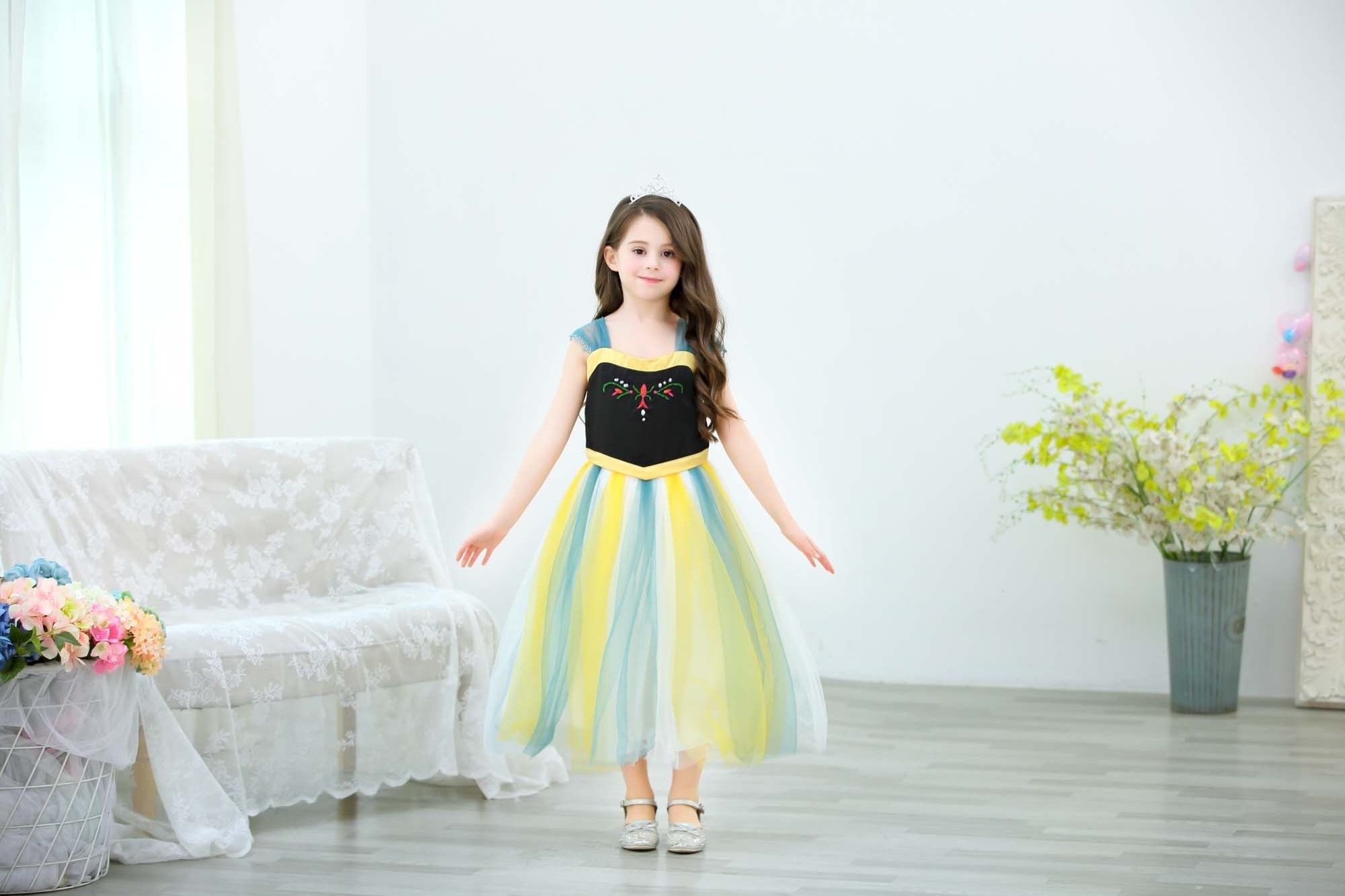 Anna Frozen Deluxe Girls' Costume Baby Yellow Princess Dress Children Party Clothes D60