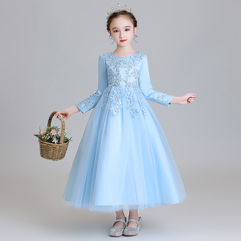 Flower Girl Dress Butterfly Tulle Elegant Girls Party Dresses Red Kids Long Sleeve Cny Clothes CK683