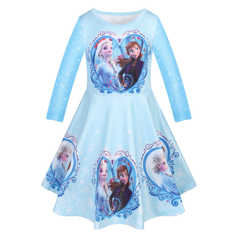 Girls cosplay Dress Kids Anna Elsa Print Casual Party Birthday Dresses DA07