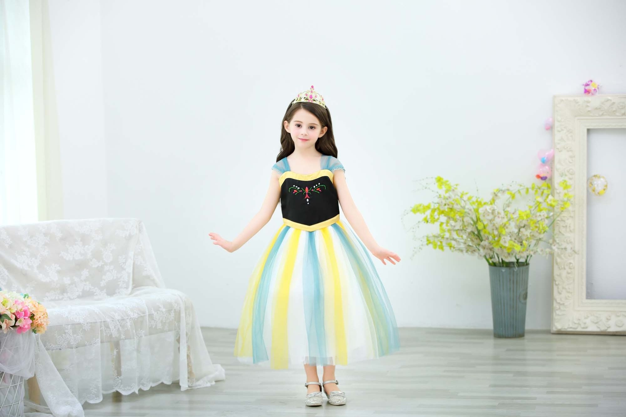 Anna Frozen Deluxe Girls' Costume Baby Yellow Princess Dress Children Party Clothes D60