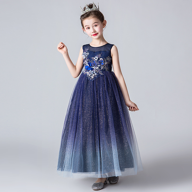 Low MOQ Kids Wedding Dresses Children Clothing 12 Years Bridesmaid Dress for Children CK2974 Summer Blue Sleeveless Flowers 2pcs