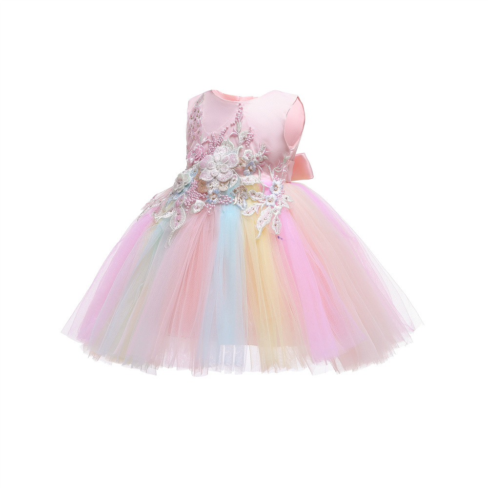 Toddler Kids Colorful Tulle Dress Baby Rainbow Princess Tutu  Outfits Fashion Sleeveless Fancy  Girls Dresses  B-8752