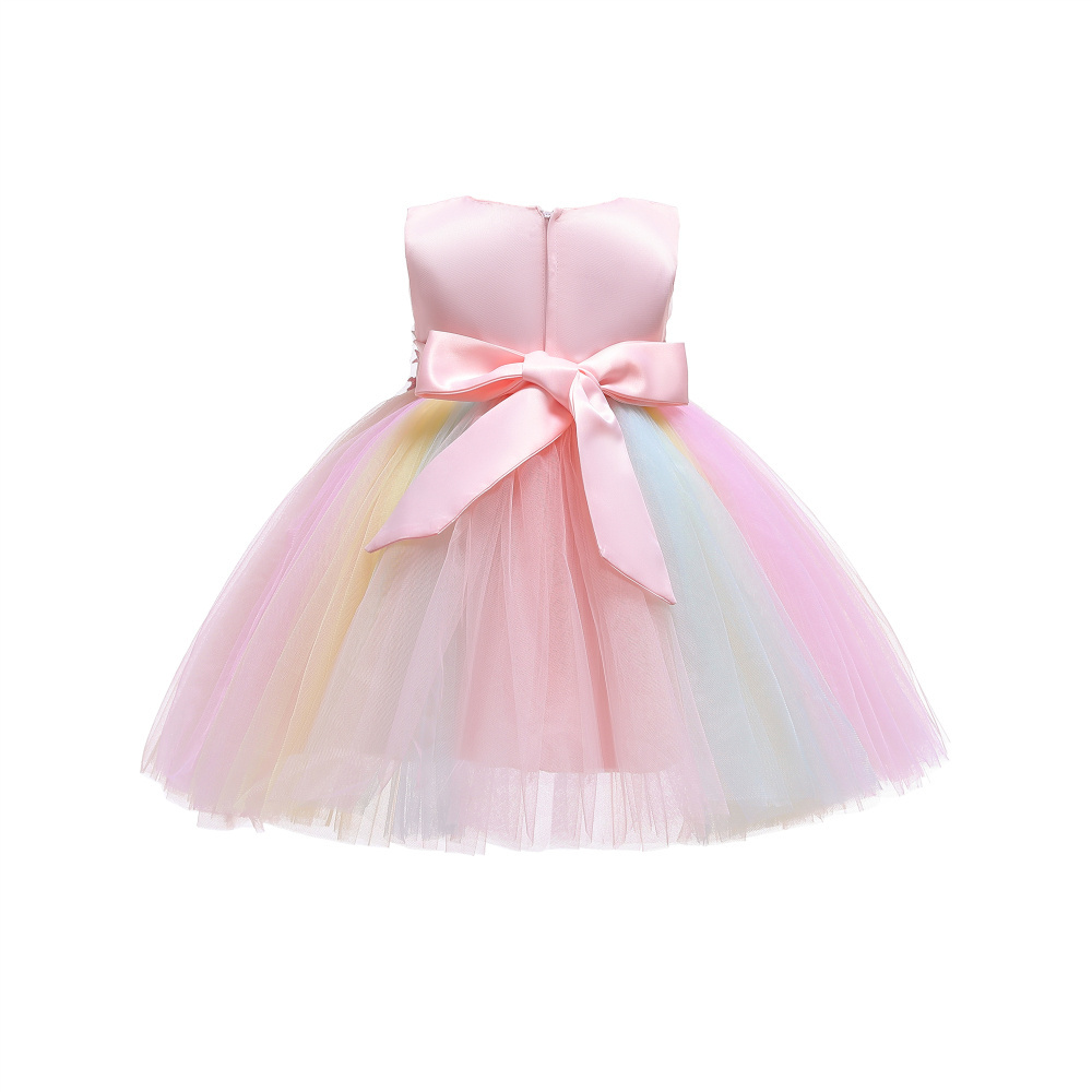 Toddler Kids Colorful Tulle Dress Baby Rainbow Princess Tutu  Outfits Fashion Sleeveless Fancy  Girls Dresses  B-8752