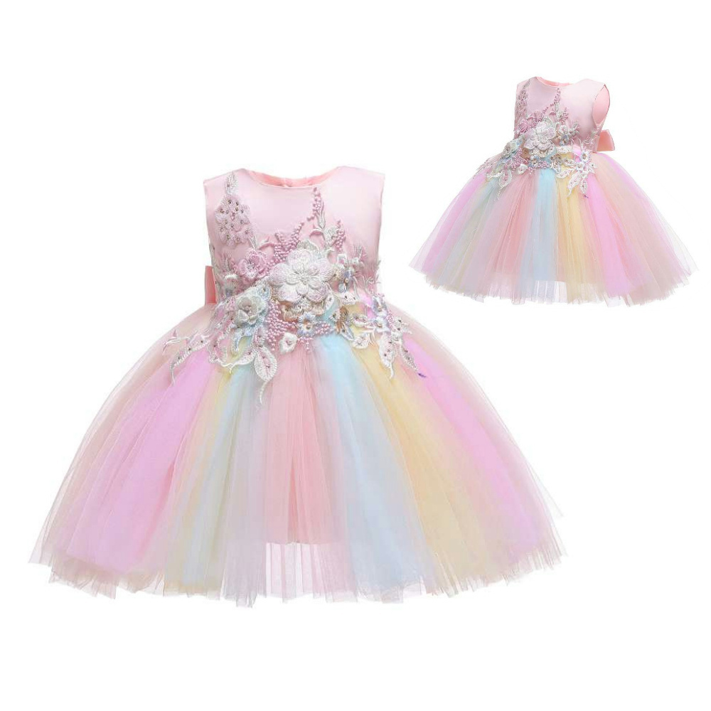 Toddler Kids Colorful Tulle Dress Baby Rainbow Princess Tutu  Outfits Fashion Sleeveless Fancy  Girls Dresses  B-8752