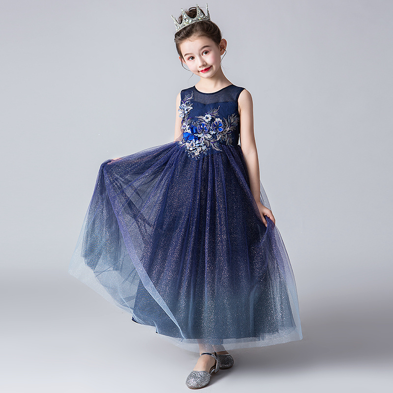 Low MOQ Kids Wedding Dresses Children Clothing 12 Years Bridesmaid Dress for Children CK2974 Summer Blue Sleeveless Flowers 2pcs