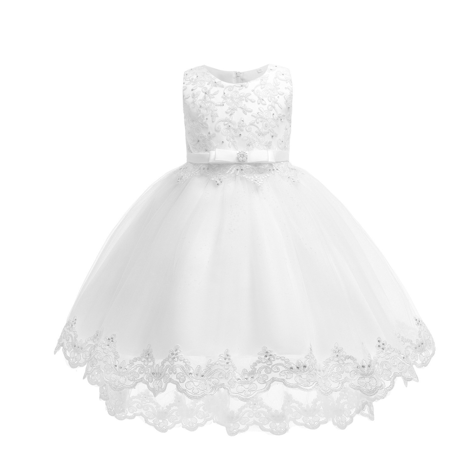 Hot selling Kids Embroidered Dress For 3-14 Girls Wedding Party Tailing Tulle Elegant Princess Sleeveless Childrens DressesAM023