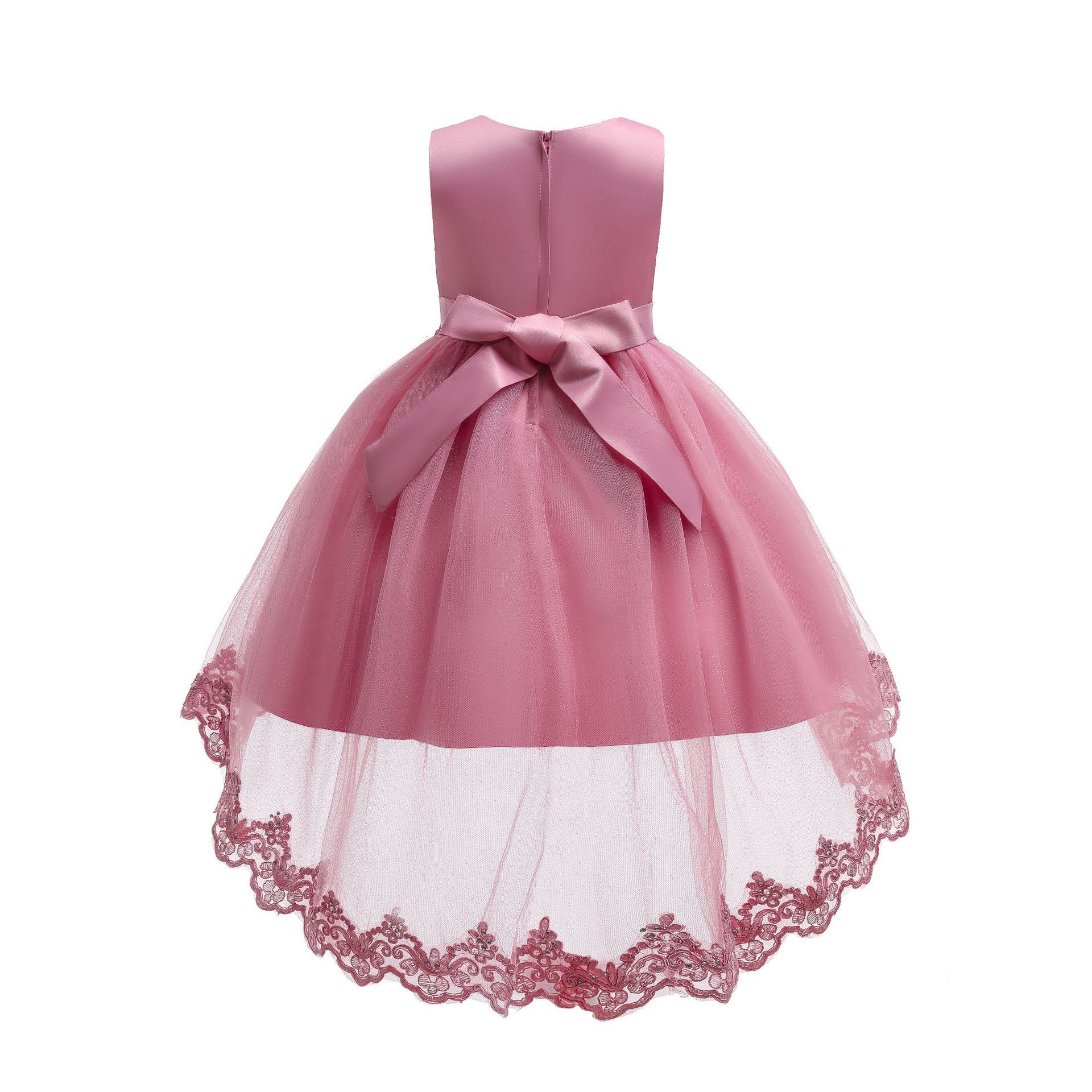 Hot selling Kids Embroidered Dress For 3-14 Girls Wedding Party Tailing Tulle Elegant Princess Sleeveless Childrens DressesAM023