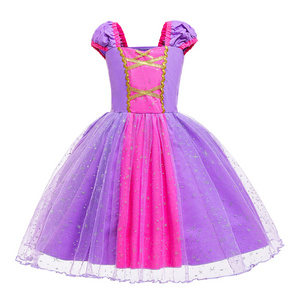 Long Hair Princess Tulle Dress For Baby Toddler Girls Birthday Party Costumes Kids Purple Halloween Garments D79