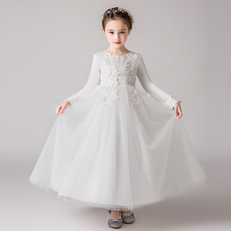 Flower Girl Dress Butterfly Tulle Elegant Girls Party Dresses Red Kids Long Sleeve Cny Clothes CK683